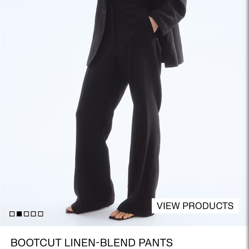 Linen Blend Black Wide Leg Women's Pants